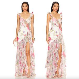 NEW PatBO Viera Maxi Dress in White Pink Floral Formal Gown 4 Small